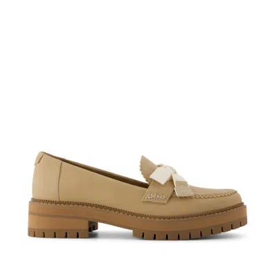 Toms Women's Cara Bow Loafer Taupe Leather Flat In Brown