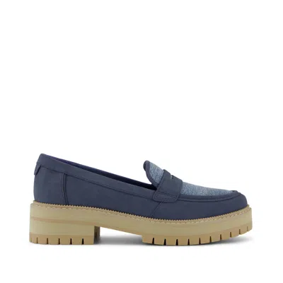 Toms Women's Cara Loafer Dark Sky Leather And Denim Flat In Blue