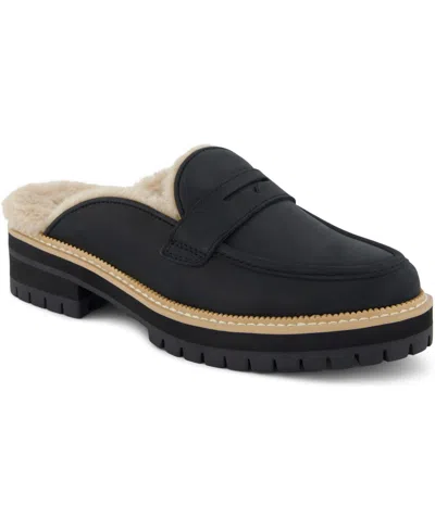 Toms Women's Cara Cozy Lug Sole Loafer Mule In Black Leather