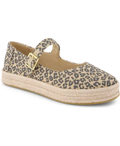 Toms Women's Carolina Espadrille Mary Jane Flats In Oatmeal Small Leopard Spots