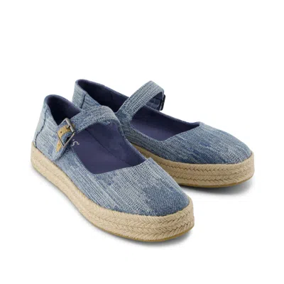 Toms Women's Carolina Mary Jane Espadrille Dark Sky Textured Denim In Blue