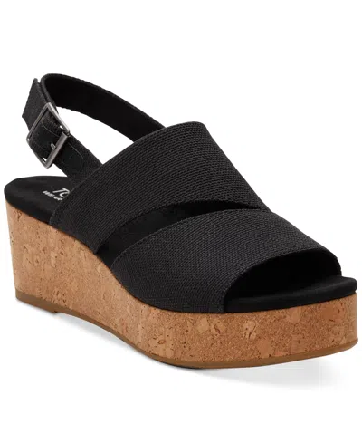 Toms Women's Claudine Slingback Cork Wedge Platform Sandals In Black Melange Woven