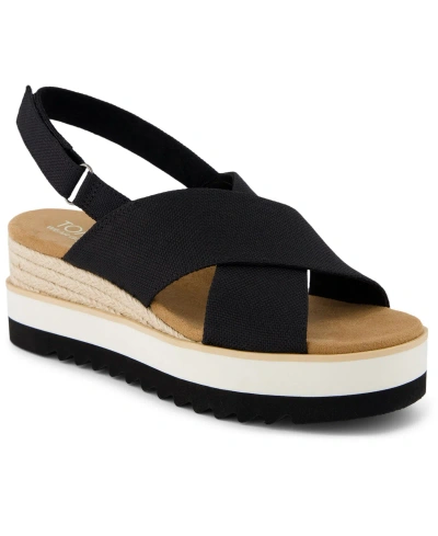 Toms Womens Black Diana Crossover-strap Canvas Wedge Sandals