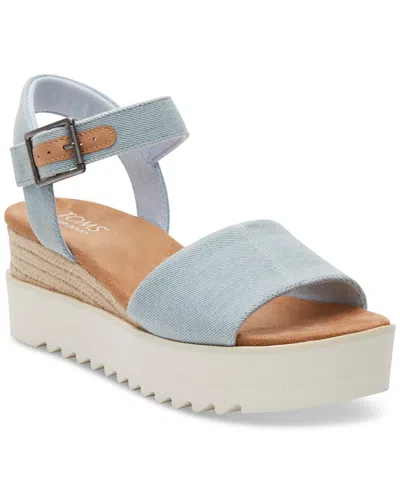 Toms Women's Diana Flatform Wedge Sandals In Pastel Blue Washed Denim