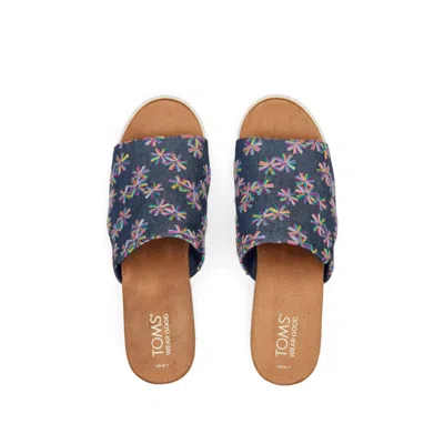 Toms Women's Diana Mule Blue Embroidered Floral Sandal In Black