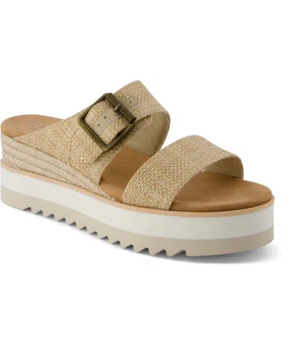 Toms Women's Diana Mule Buckle Wedge Sandal Almond Raffia In Brown