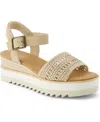 Toms Diana Platform Wedge Sandal In Champagne Metallic Leather Basket Weave