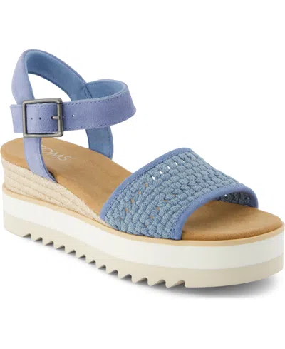 Toms Women's Diana Platform Wedge Sandals In Faded Sky Denim Basket Weave,suede