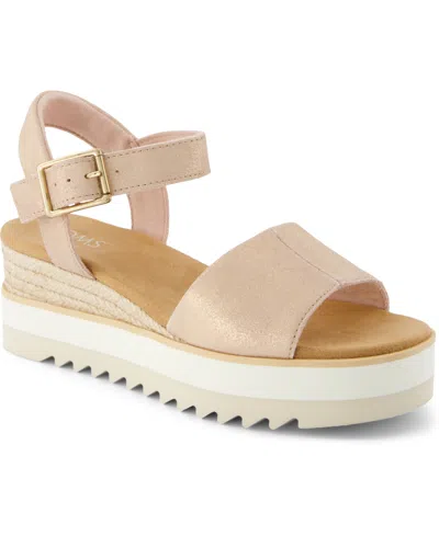Toms Women's Diana Platform Wedge Sandals In Pale Rose Metallic Suede