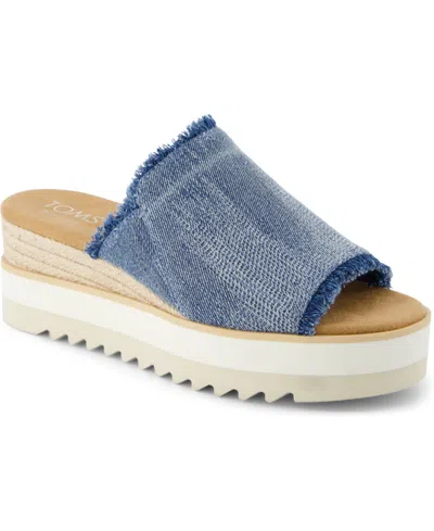 Toms Women's Diana Slip-on Wedge Sandals In Dark Sky Textured Denim,fray