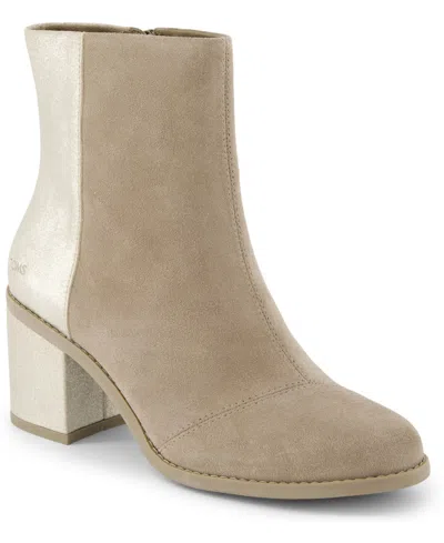 Toms Women's Evelyn Stacked Block Heel Booties In Oatmeal Sparkle Suede