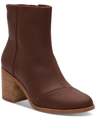 Toms Women's Evelyn Stacked Block Heel Booties In Chestnut Leather