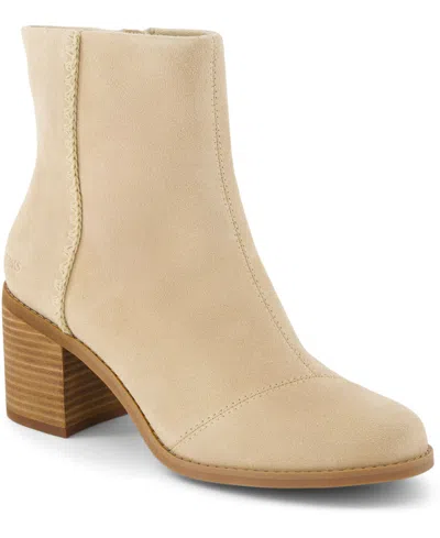 Toms Women's Evelyn Stacked Block Heel Booties In Stitched Beige Suede