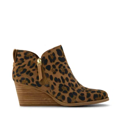Toms Women's Goldie Wedge Ankle Bootie Leopard Suede In Animal Print