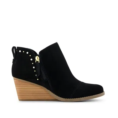 Toms Women's Goldie Wedge Ankle Bootie Suede With Studs In Black