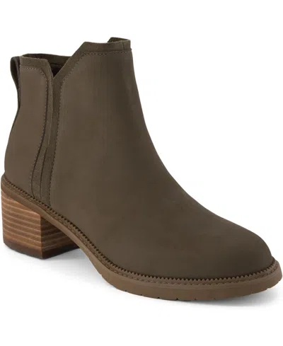 Toms Women's Hailey Block Heel Nubuck Leather Booties In Canteen Green