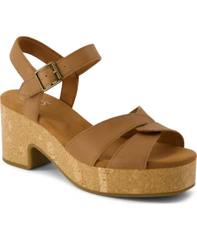 Toms Women's Isla Open Toe Wedge Sandals In Brown Sugar Leather