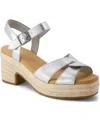 Toms Women's Isla Open Toe Wedge Sandals In Silver Crinkle Metallic Leather
