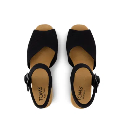 Toms Women's Isla Peep Toe Heeled Sandal Beachside Woven Slip On In Black
