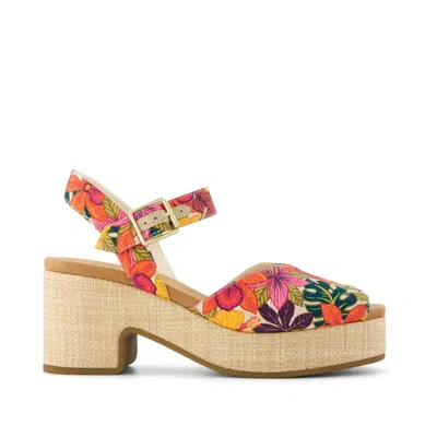 Toms Women's Isla Peep Toe Heeled Sandal Tropical Floral Print In Multi