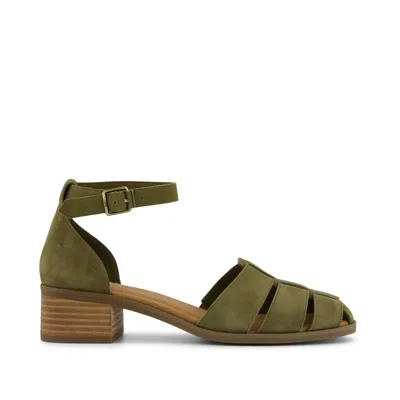 TOMS WOMEN'S JACLYN FISHERMAN HEEL MILITARY OLIVE KID SUEDE