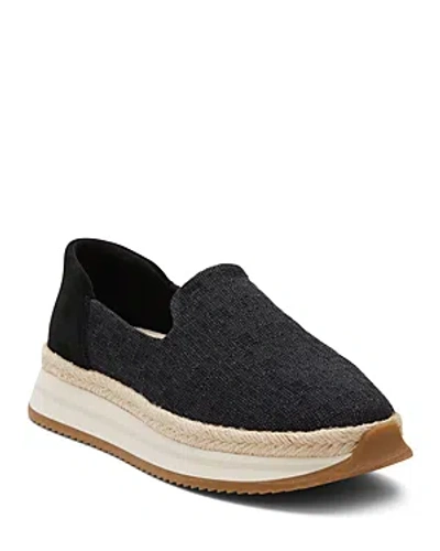 Toms Women's Jocelyn Almond Toe Espadrille Platform Flats In Black Two Tone Suede