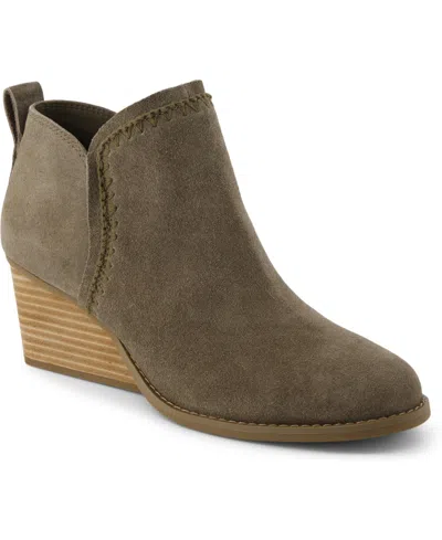 Toms Women's Kaia Wedge Booties In Canteen Green Suede