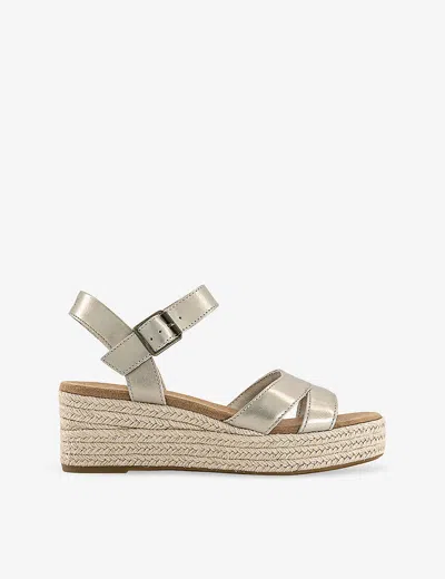Toms Womens Light Gold Metallic Audrey Double-strap Suede Wedge Sandals