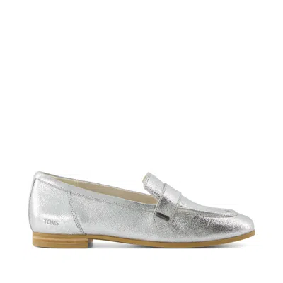 Toms Women's Lynette Silver Crinkle Leather Loafer Flat In Animal Print