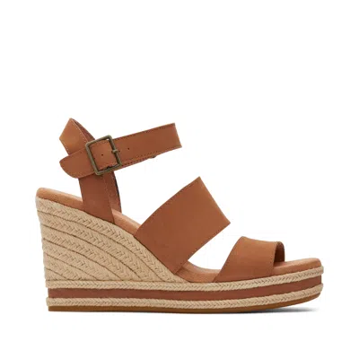 Toms Women's Madelyn Tan Leather Wedge Sandal In Brown
