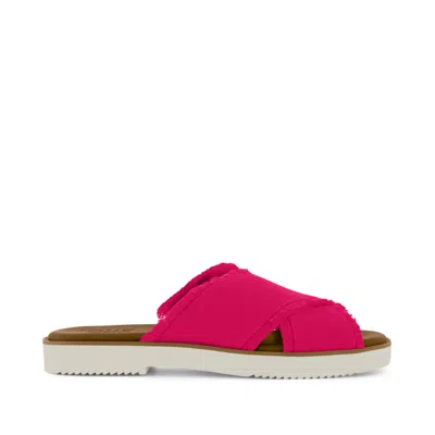 Toms Women's Mae Crossover Slide Sandal Fuchsia Heritage Canvas Fray In Pink