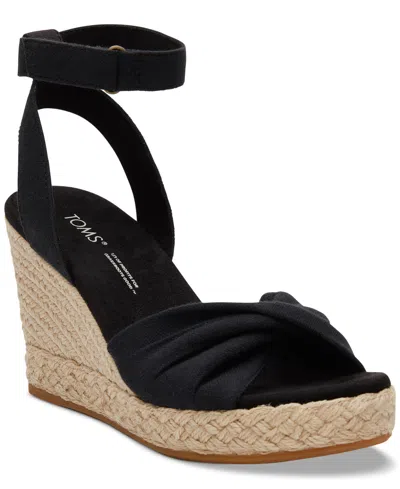 Toms Women's Marisela Twist Platform Espadrille Wedge Sandals In Black Slubby Woven