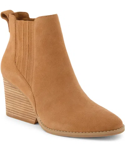 TOMS WOMEN'S NOA SUEDE PULL ON WEDGE BOOTIE