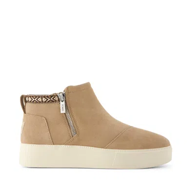 TOMS WOMEN'S PERCY MID PLATFORM SNEAKER WATER RESISTANT MID TAUPE SUEDE