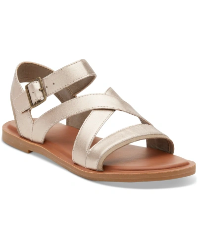 Toms Women's Sloane Strappy Side-buckle Flat Sandals In Light Gold Metallic Leather