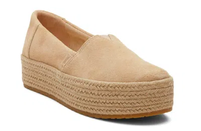Toms Women's Valencia Canvas Flatform Espadrille In Oatmeal Suede In Gold