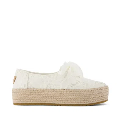 Toms Women's Valencia Lace-up Platform Espadrille Egret Floral Crochet In White