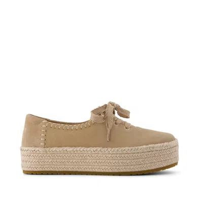 Toms Women's Valencia Lace-up Platform Espadrille Taupe Deco Stitch Suede In Brown