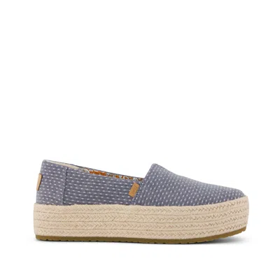 Toms Women's Valencia Platform Espadrille Niagara Mist Chambray Dot Slip On In Blue