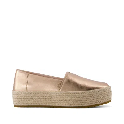 Toms Women's Valencia Rose Gold Metallic Nappa Leather Platform Espadrille Slip On