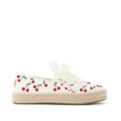 Toms Women's Womens Carolina Lace-up Espadrille Cherry Embroidery In White