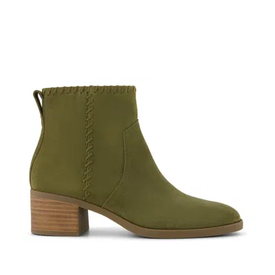 TOMS WOMEN'S WOMENS DELILAH HEELED BOOT WATER REPELLENT MILITARY OLIVE SUEDE