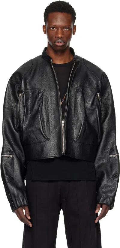 Tondolo Black Ecco Leather Bomber Jacket