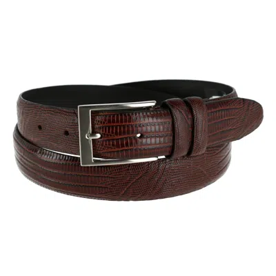 Toneka Men's Leather Embossed Lizard Print Belt In Brown
