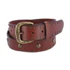 Toneka Women's Bridle Belt With Antique Brass Studs In Brown