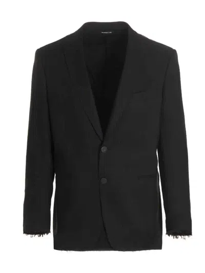 Tonello Black Solid Peaked Lapel Blazer In Blue