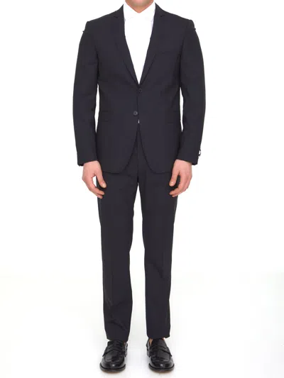 Tonello Black Wool Two-piece Suit In Blue