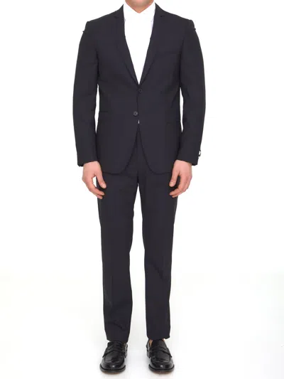 TONELLO TONELLO BLACK WOOL TWO-PIECE SUIT