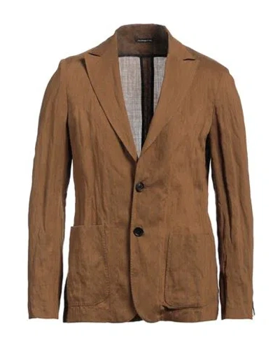 Tonello Man Blazer Mustard Size 40 Virgin Wool, Metal In Yellow