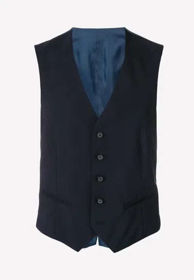Tonello Single-breasted Wool Waistcoat In Blue